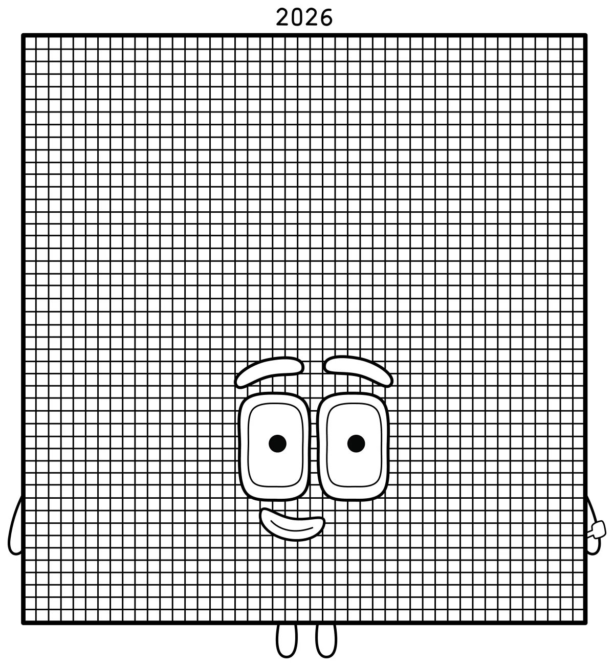 Numberblock 2026 with a friendly face and a cheerful smile 🔢😊 Coloring Page