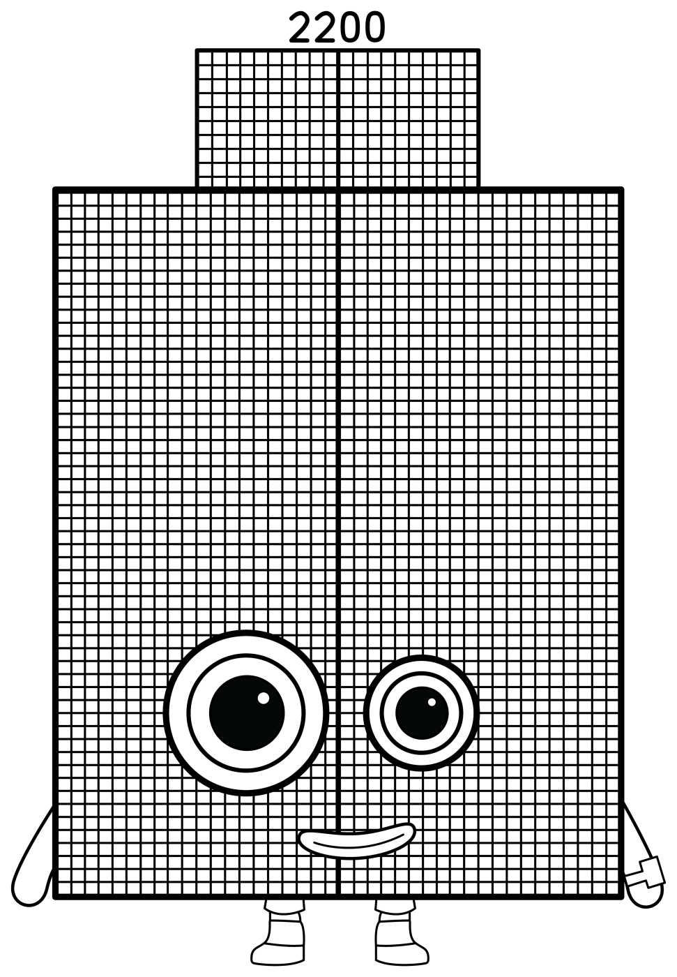 Numberblock 2200 with a Friendly Face and Playful Limbs 🔢😊 Coloring Page