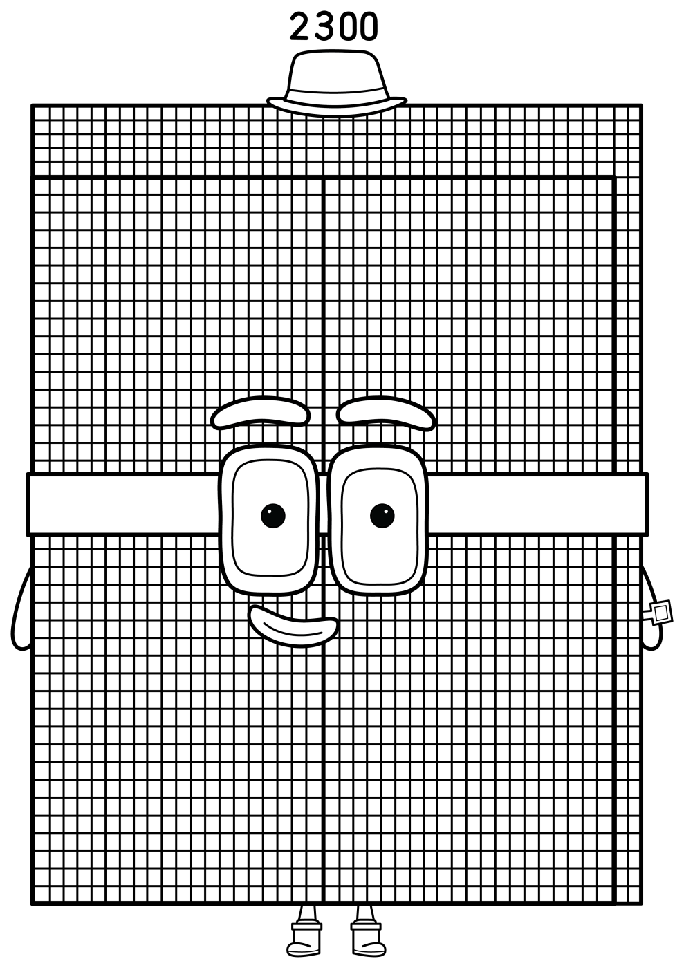 Numberblock 2300 with a Friendly Face and Pink Hat 🔢🎩 Coloring Page