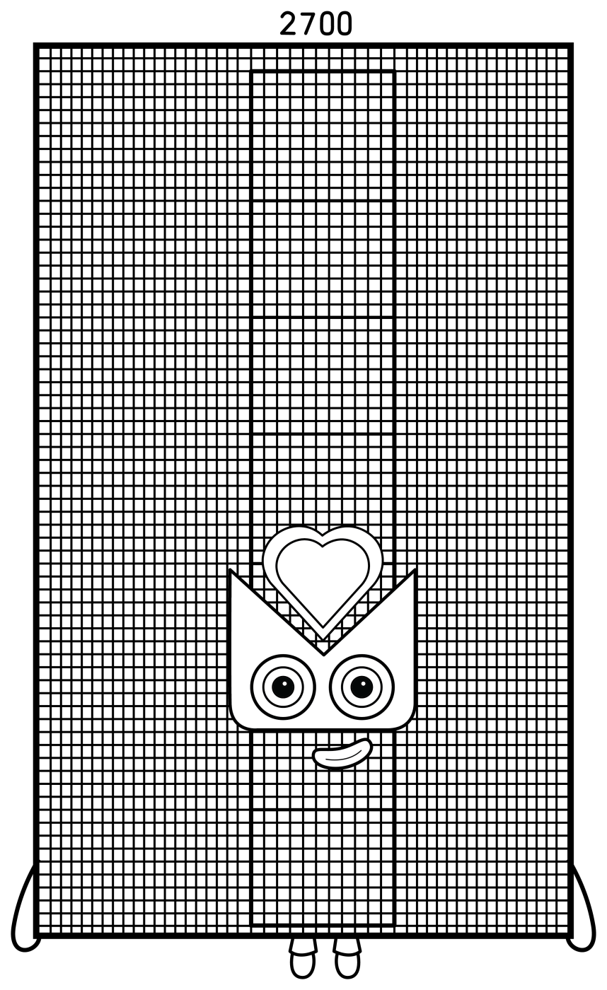 Numberblock 2700 with a Rainbow Heart and Tower Design 🌈❤️🔢 Coloring Page