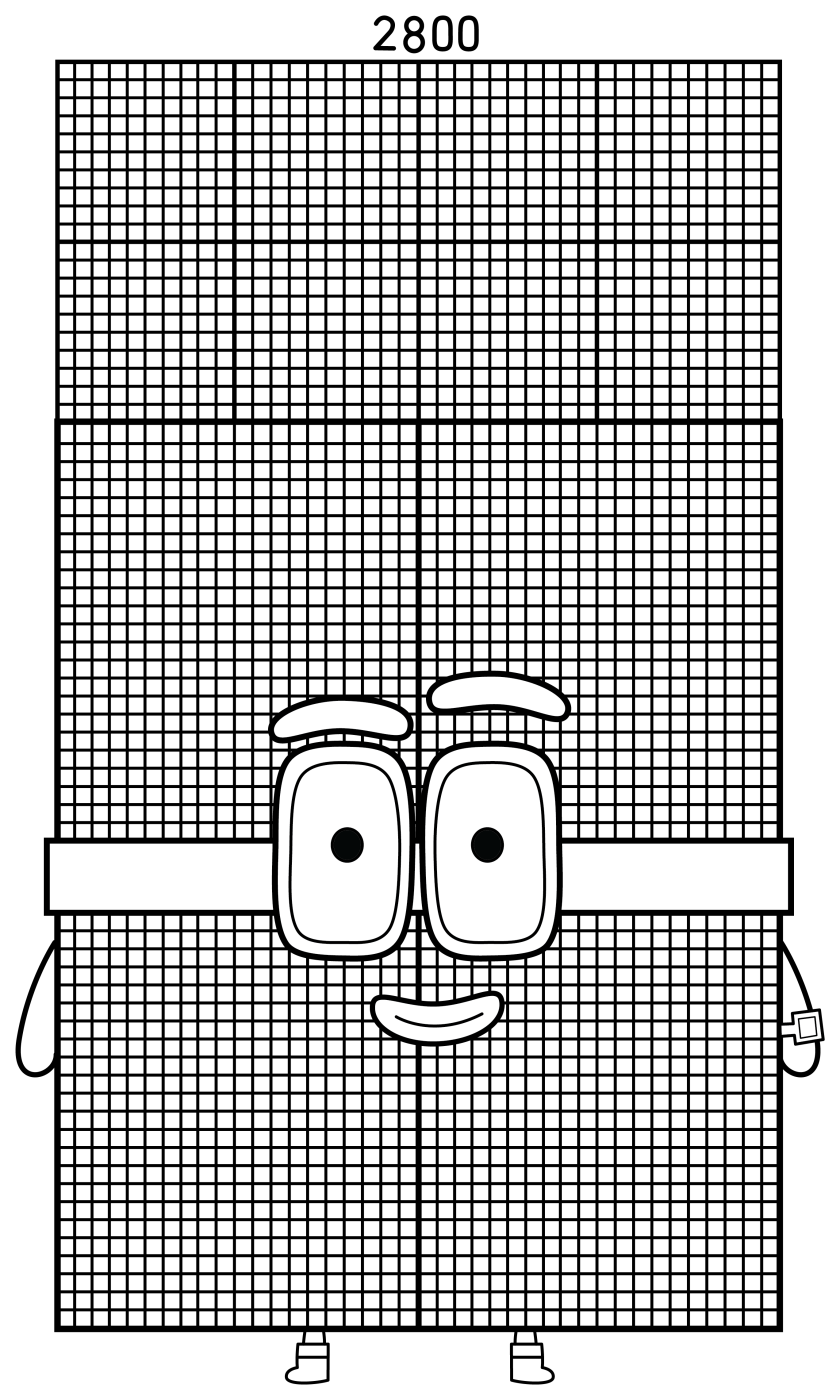 Numberblock 2800 with a Friendly Face and Rainbow Belt 🔢🎨 Coloring Page