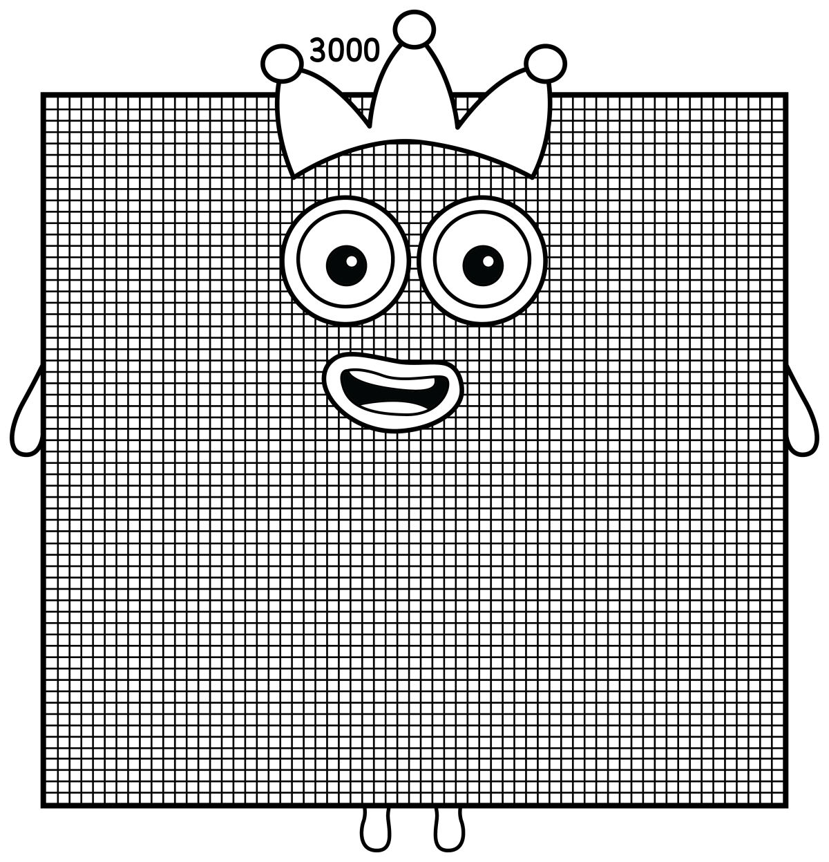 Numberblock 3000: The Giant King of Numbers 👑🔢 Coloring Page