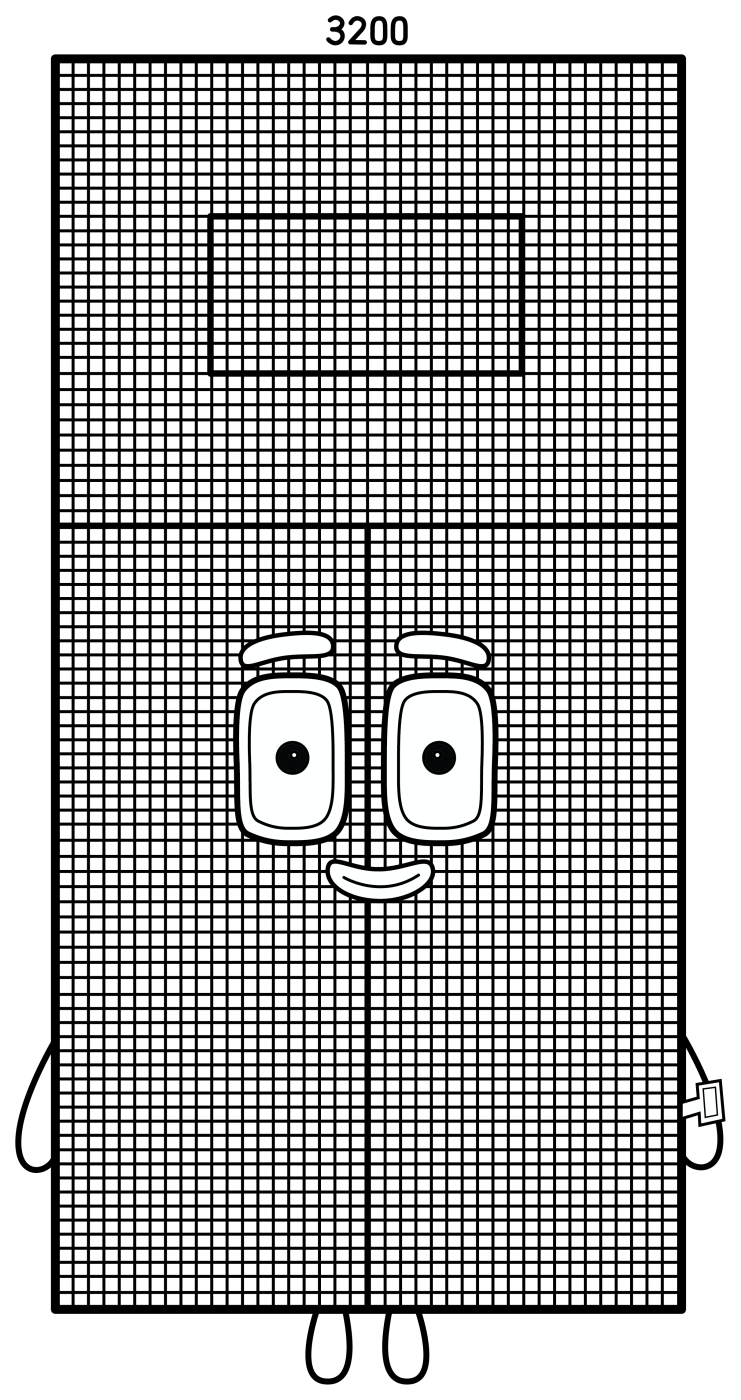 Numberblock 3200 with a friendly face and math concepts 🧠🔢😊 Coloring Page