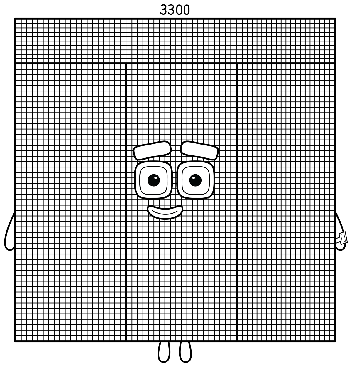 Numberblock 3300 with a friendly face and place-value pattern 🔢🧡 Coloring Page