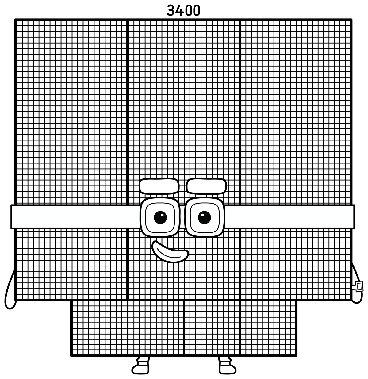 Numberblock 3400 with a Friendly Face and Purple Belt 🧡🔢😊 Coloring Page