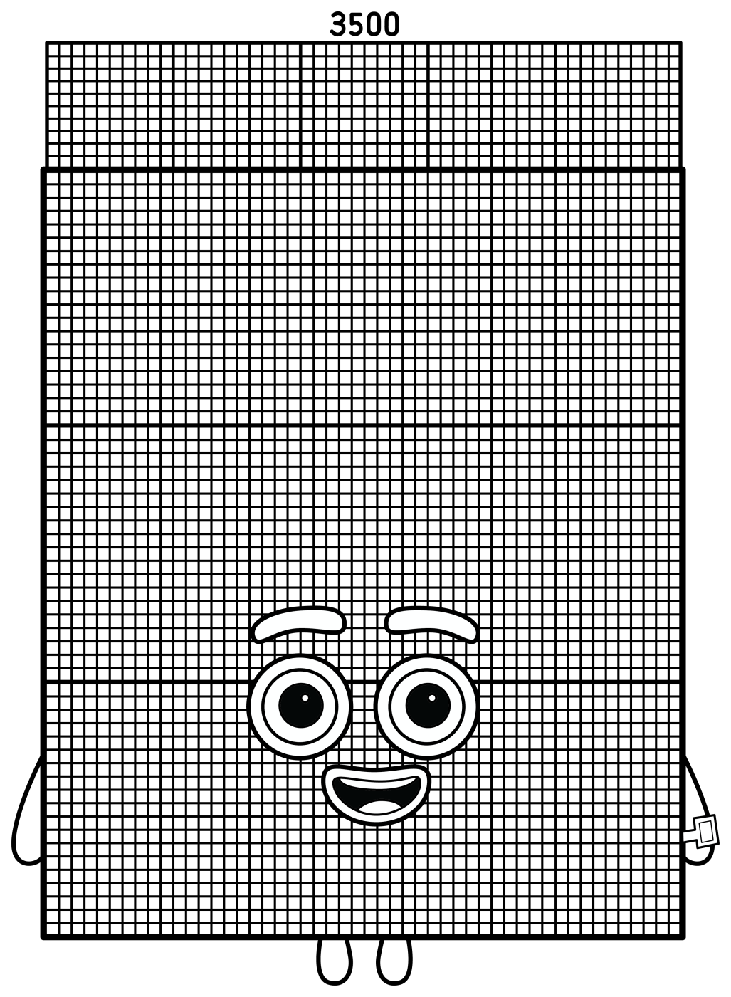 Numberblock 3500: Friendly Giant Number with a Blue Top 🔢💙 Coloring Page