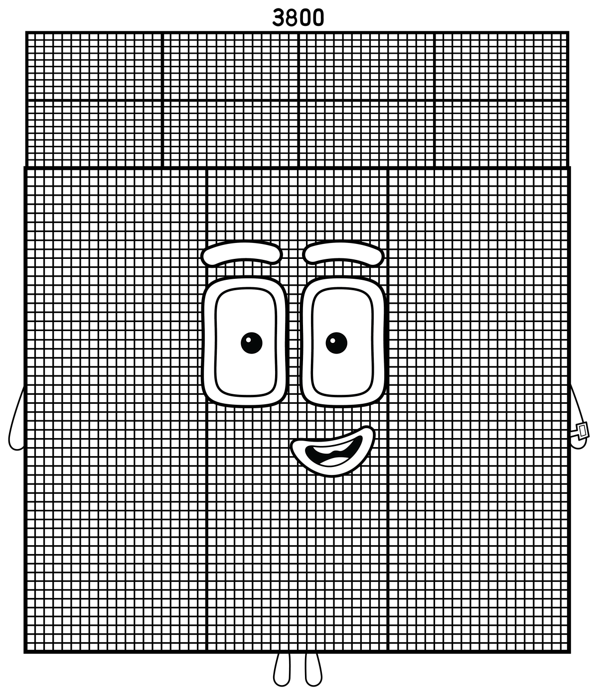 Numberblock 3800 - Friendly Number with Bold Design 🔢😊 Coloring Page