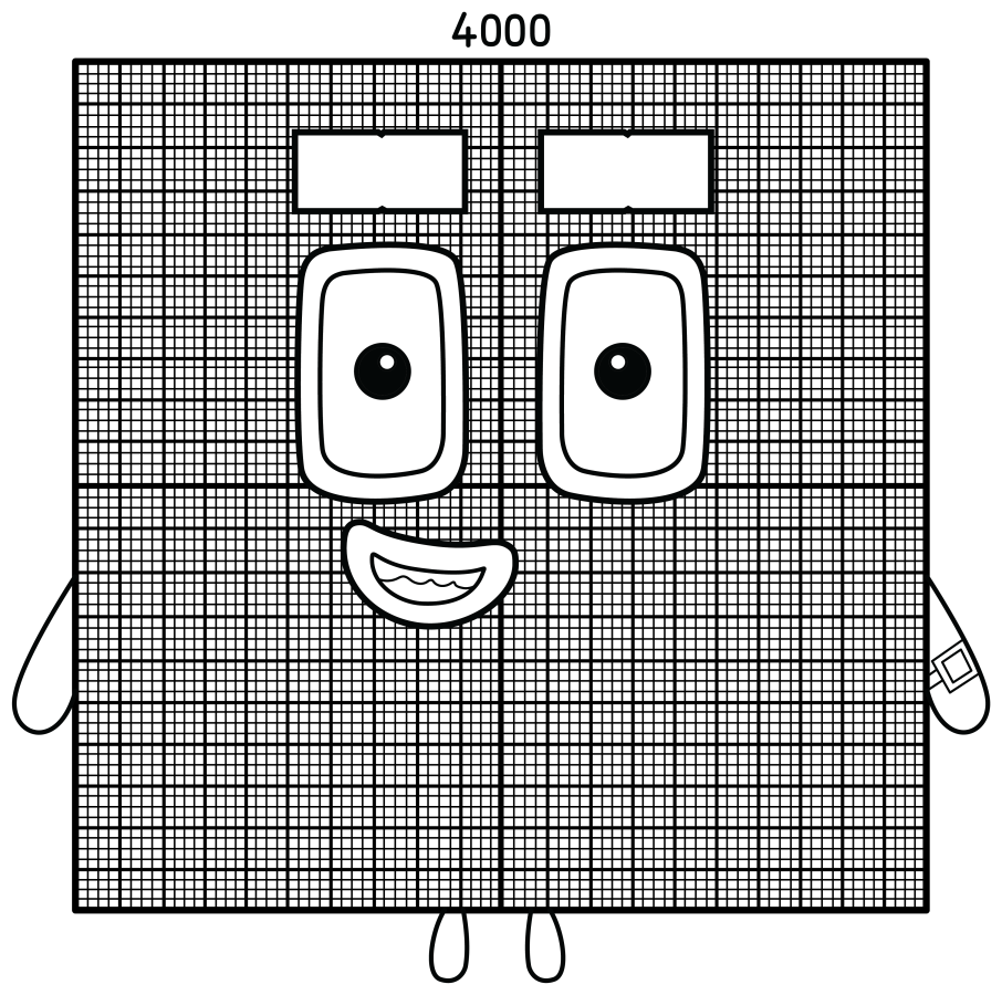 Numberblock 4000: Friendly Green Giant with a Smile 🟢😊🔢 Coloring Page