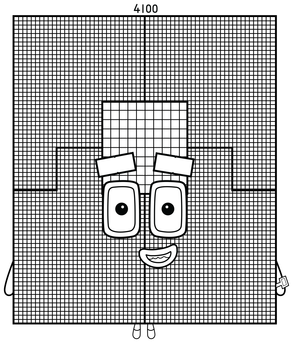 Numberblock 4100 with a Hundred Block Head 🔢💚 Coloring Page