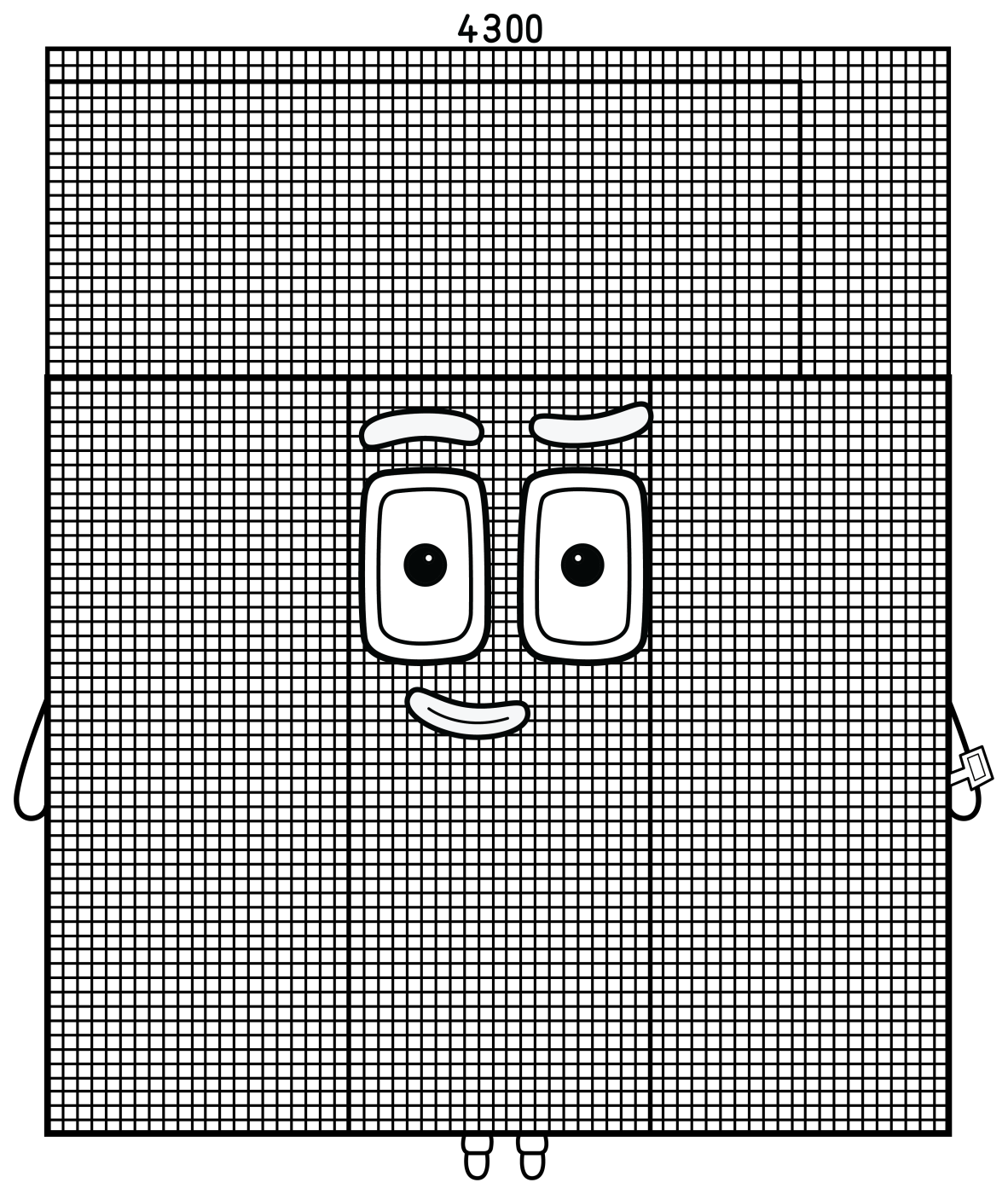 Numberblock 4300 with a friendly face 🏰🟡🟢 Coloring Page