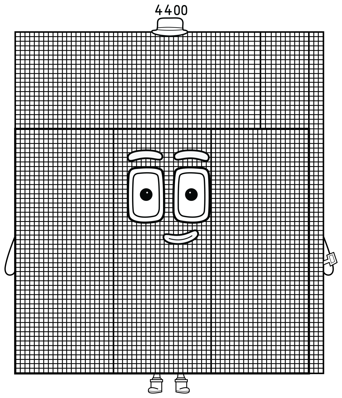 Numberblock 4400 with a Hat and Friendly Face 🧢🔢😊 Coloring Page