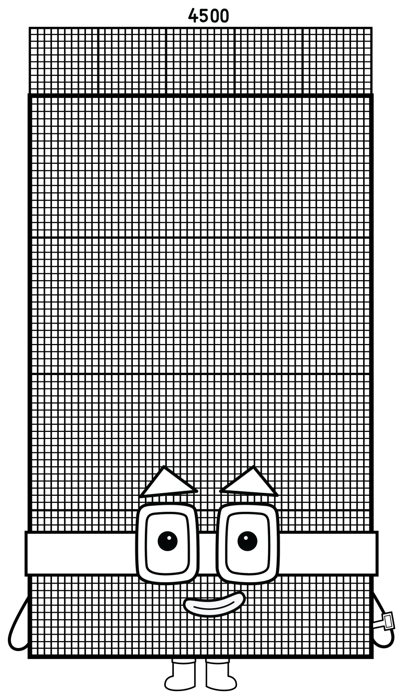 Numberblock 4500: Tall Meadow-Colored Giant with a Cool Blue Roof 🔢🌿🔵 Coloring Page