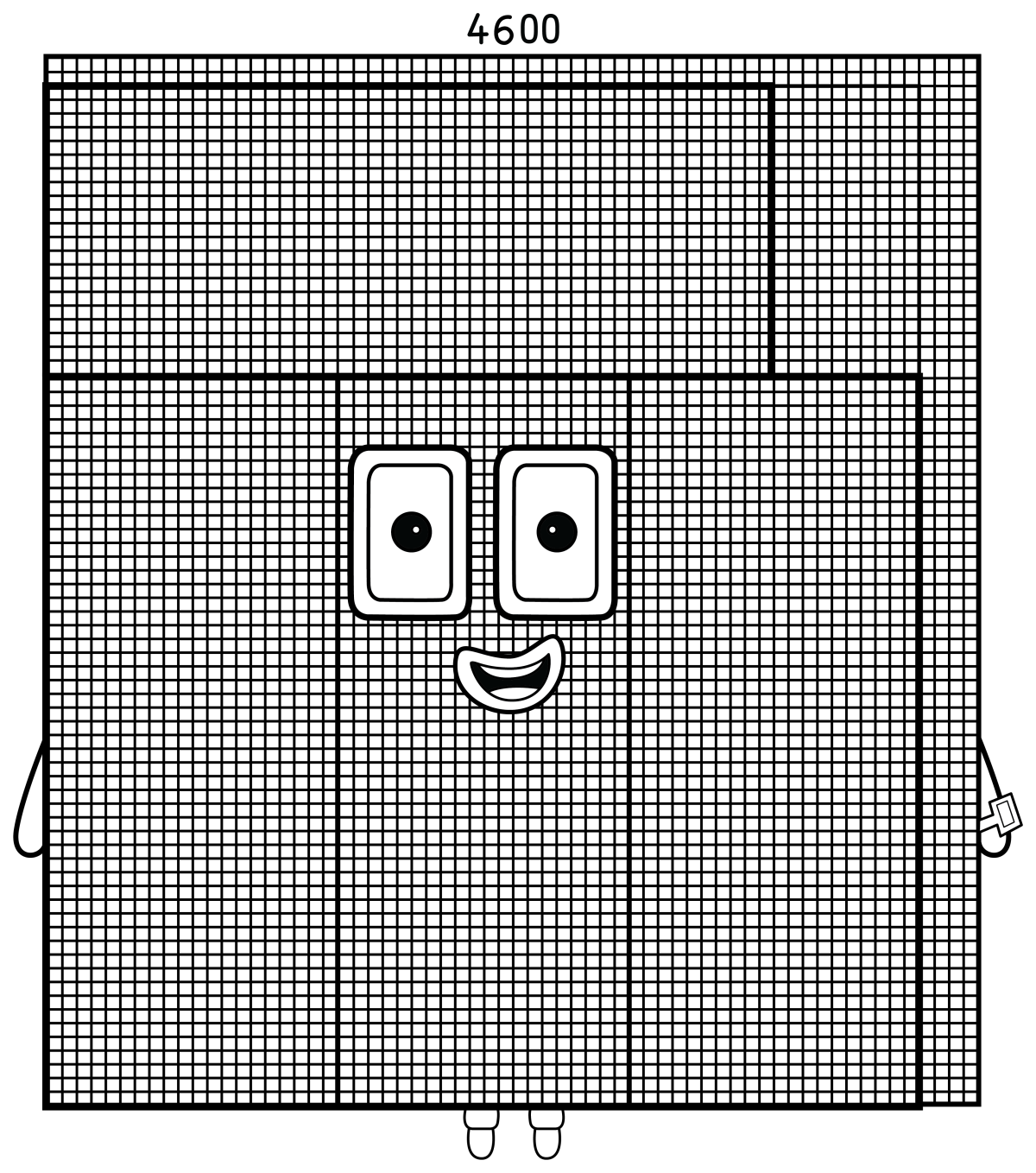 Numberblock 4600 with a Playful Face and Bold Corner Accent 🔢🎨 Coloring Page