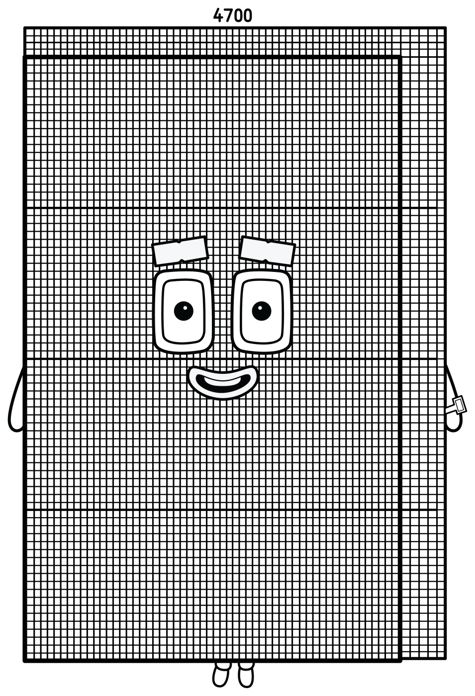 Numberblock 4700 with a Friendly Face and Rainbow Side 🔢🌈 Coloring Page