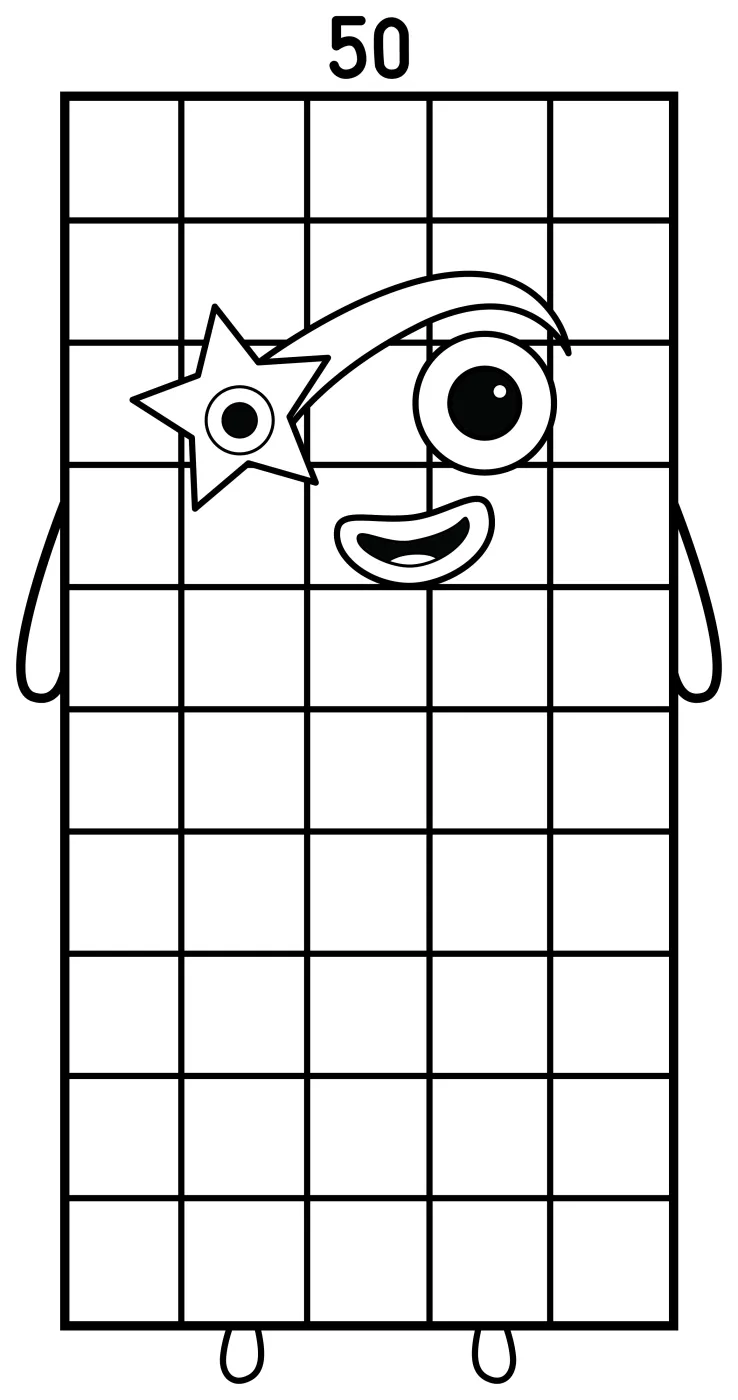 Numberblock 50 the Rock and Roll Superstar 🎵🎸🎤 Coloring Page
