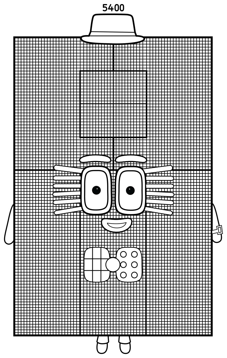 Numberblock 5400 the Math Expert 🎩👔🔢 Coloring Page