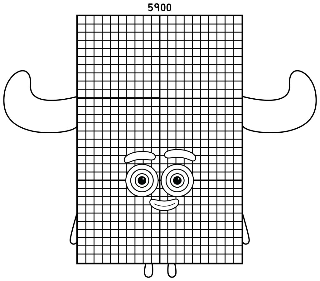 Numberblock 5900 with Rainbow Arms 🌈🏗️🔢 Coloring Page