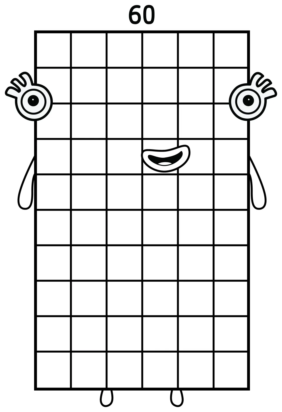 Numberblock 60 The Tens Champion with a Friendly Face 🧑‍💻🔢😊 Coloring Page