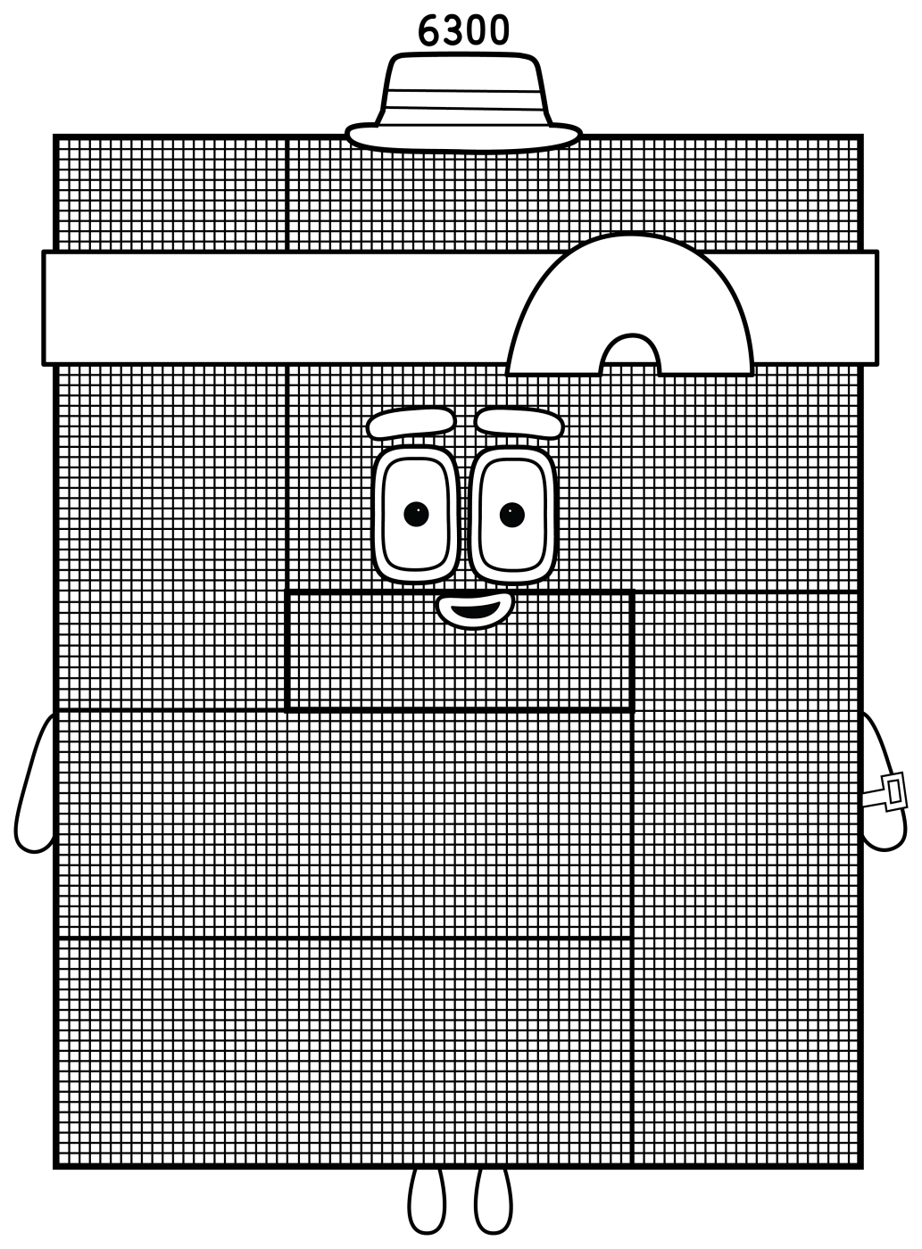 Numberblock 6300 the funny Mathematical Architect 🎩🌈📐 Coloring Page