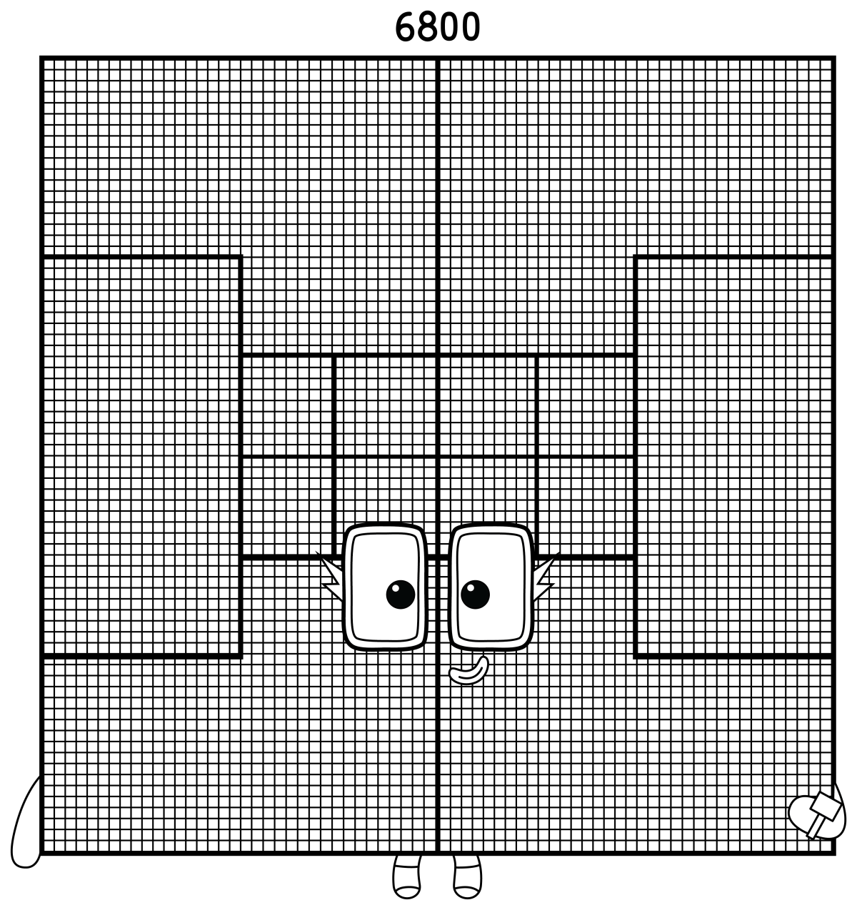 Numberblock 6800 the Giant Machine 🤖🔢✨ Coloring Page