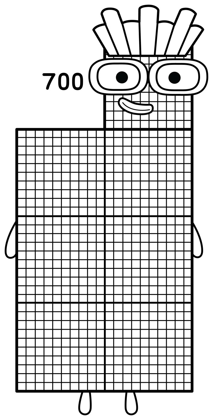 Numberblock 700 with rainbow hair and big yellow glasses 🌈👓😊 Coloring Page