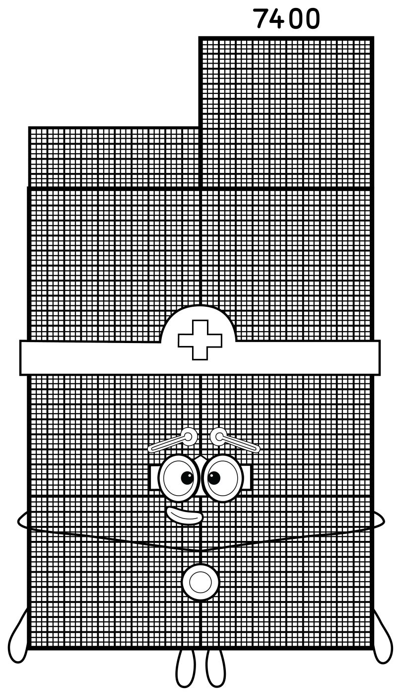 Numberblock 7400 Mathematical Giant 🔢✨🏗️ Coloring Page