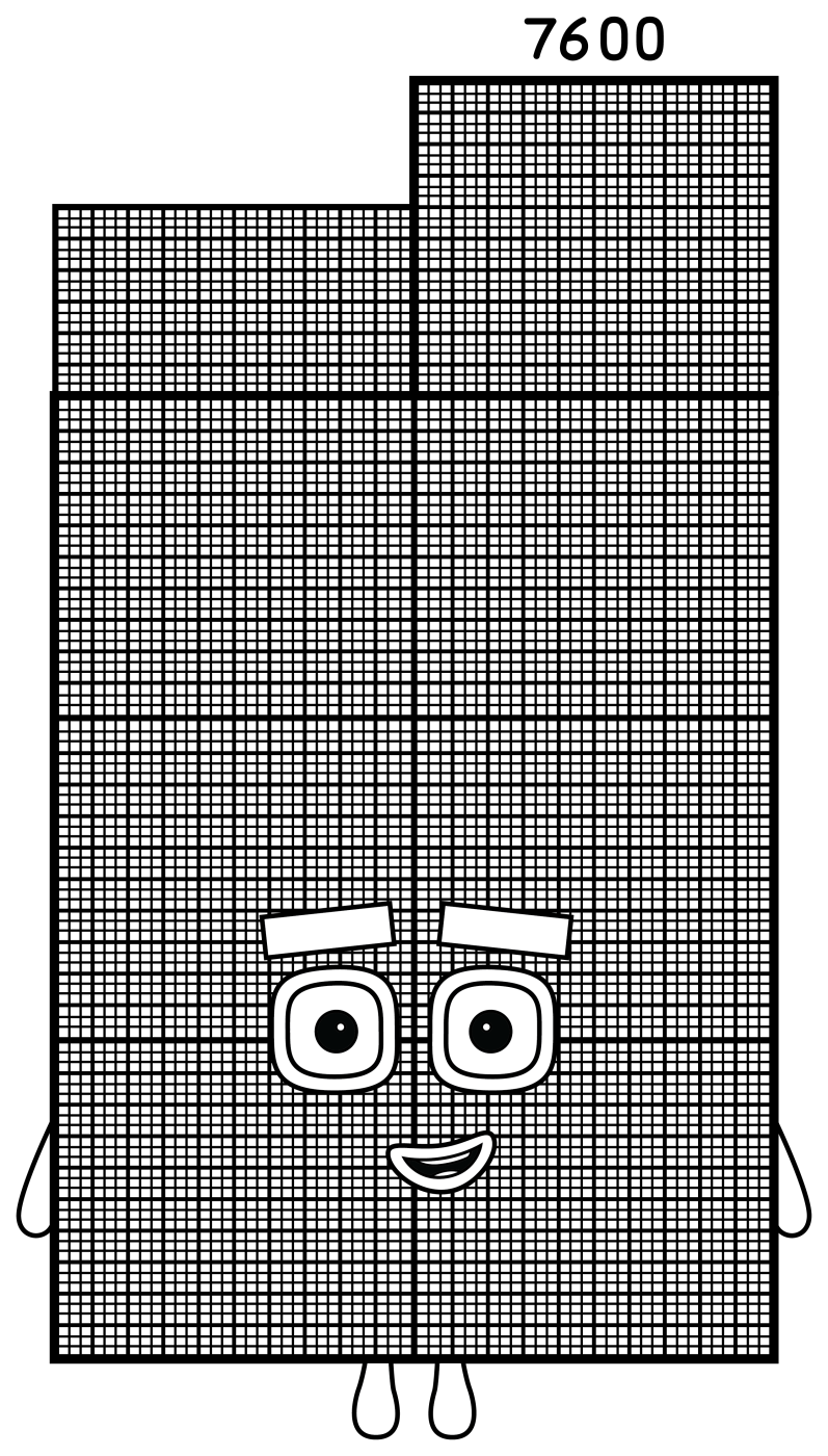 Numberblock 7600 Step-Shaped Friend 🔢✨🌟 Coloring Page