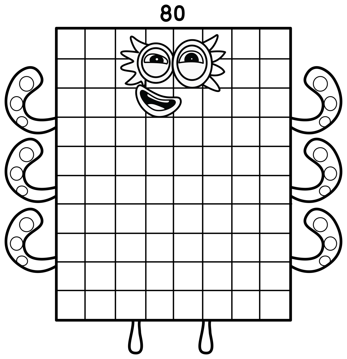 Numberblock 80 the Math Superhero with Octopus Arms 🦑🔢 Coloring Page