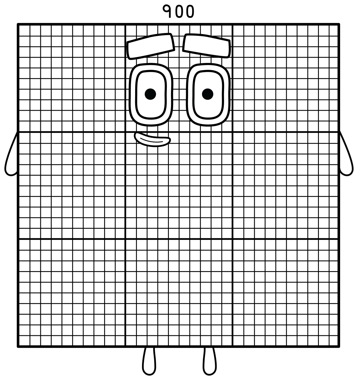 Numberblock 900 - Giant Square Number with Blue Eyebrow Blocks 🔢📏 Coloring Page