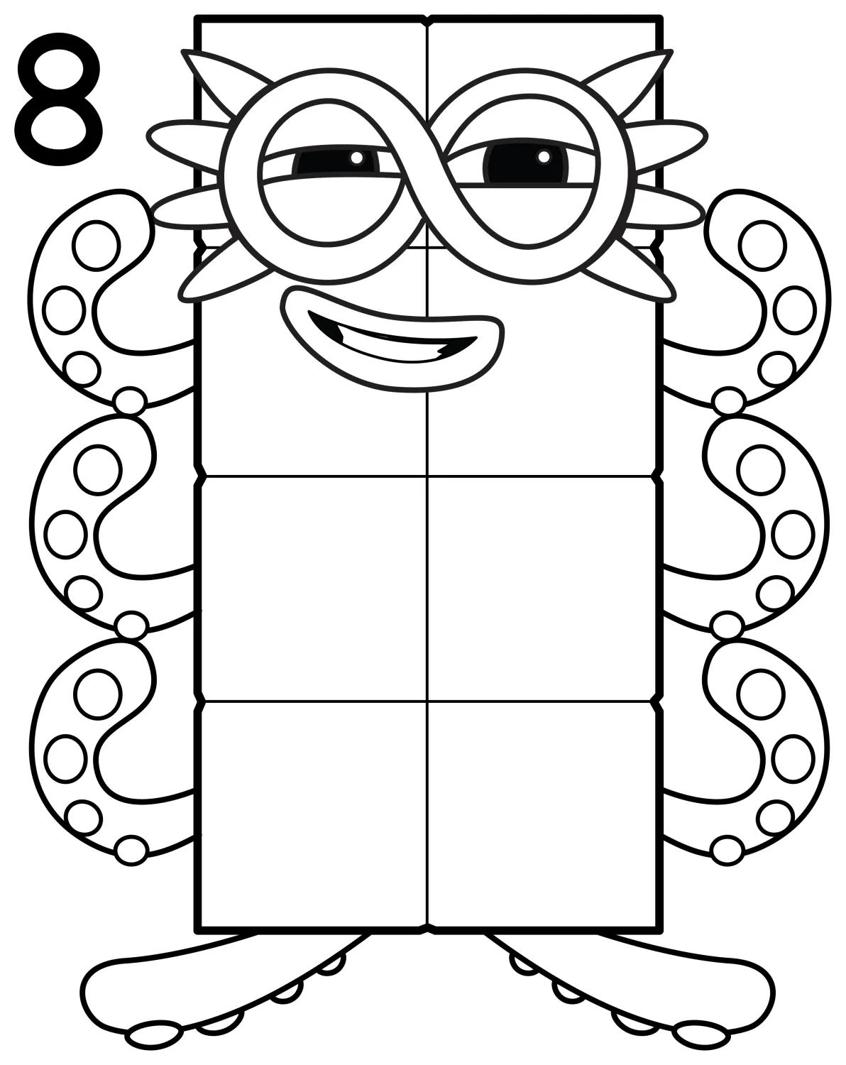 Numberblock Eight, the superhero Octoblock with eight tentacles! 🦑🦸‍♂️💪 Coloring Page