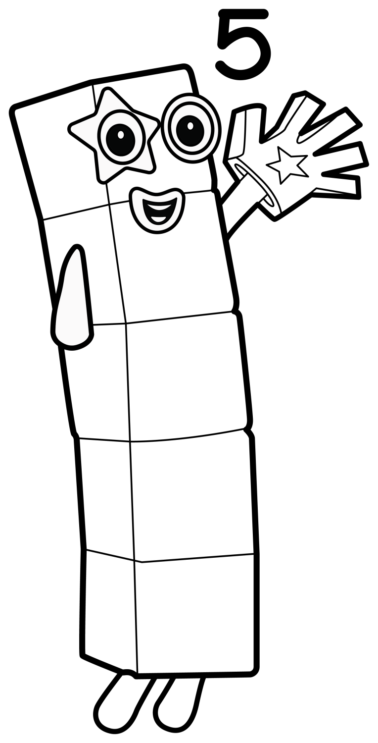 Numberblock Five, the friendly rock star who loves high fives and math adventures! 🎸🤘🌟 Coloring Page