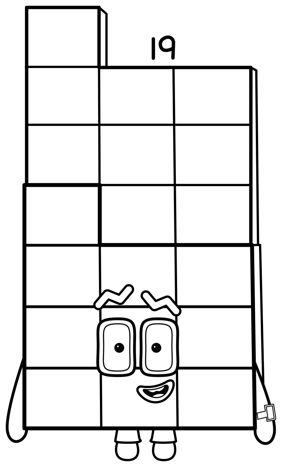 Numberblock Nineteen: Creative Prime Number with Crazy Shapes 🧩🔢🎨 Coloring Page