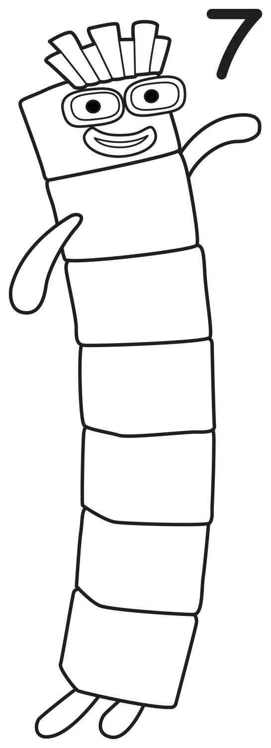 Numberblock Seven is the lucky rainbow character who represents the number 7 in Numberland! 🌈🎲😊 Coloring Page