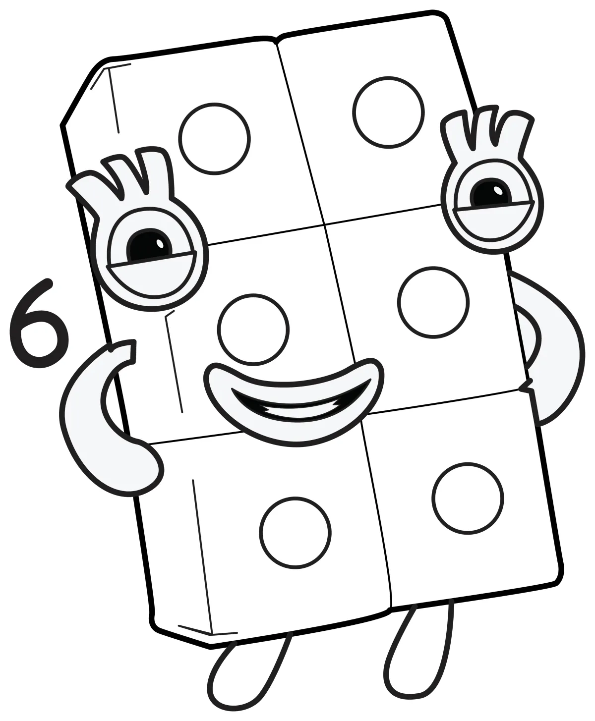 Meet Numberblock Six, the game-loving dice-themed character who represents the number 6! 🎲🎲🎲 Coloring Page