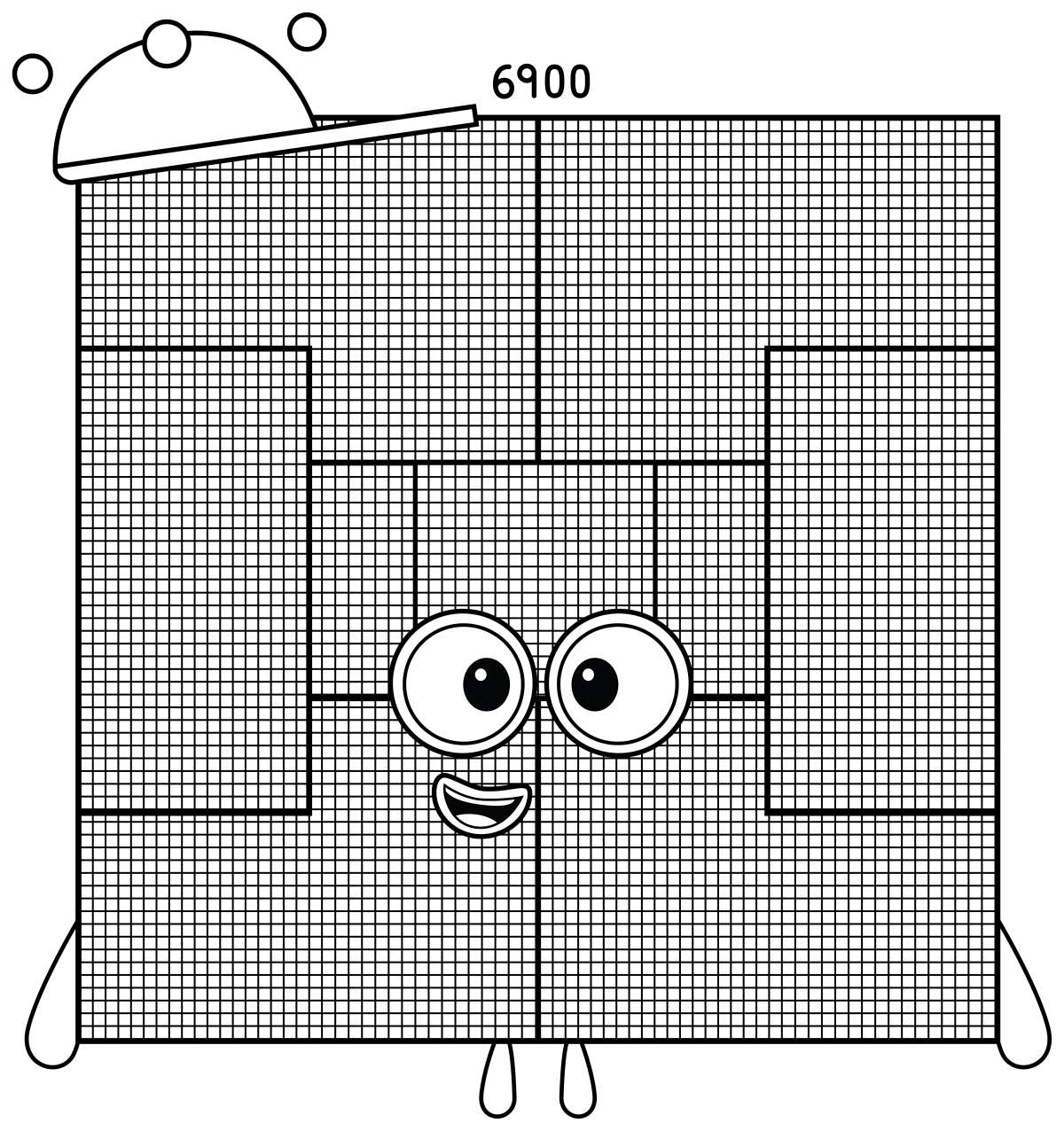 Numberblock Six Thousand Nine Hundred 🔢🎩✨ Coloring Page