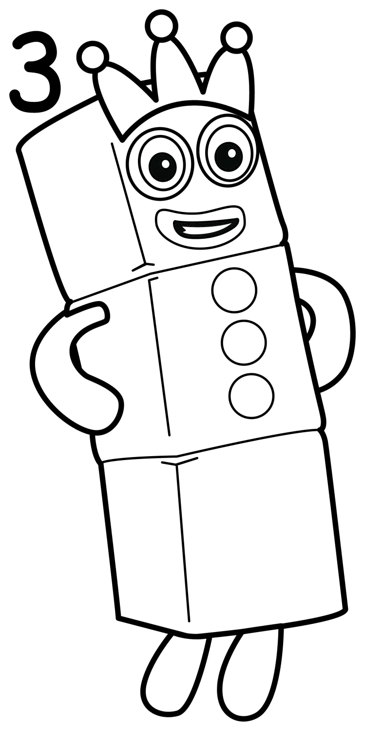 Numberblock Three is a fun and playful character who loves performing and making friends! 🎭🤡🎪 Coloring Page