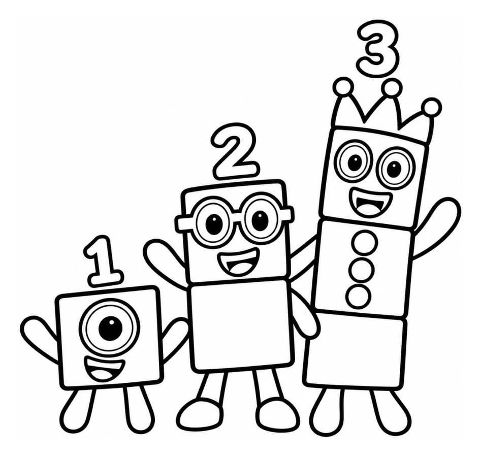 Numberblocks One Two and Three 🔢✨🎓 Coloring Page