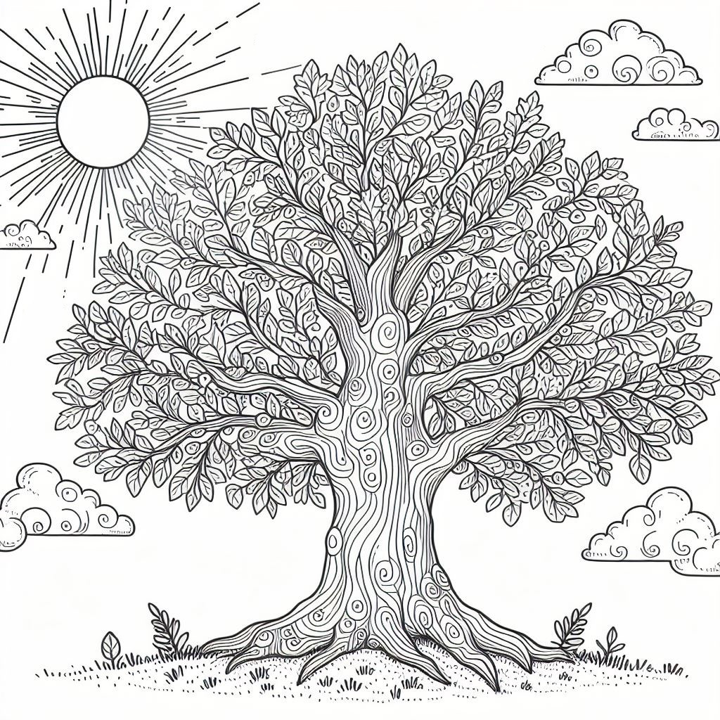 Oak Tree in Summer 🌳☀️ Coloring Page