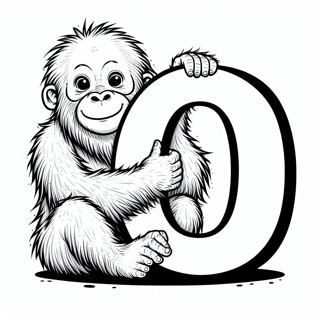 Orangutan with Letter O 🦧🔠 Coloring Page