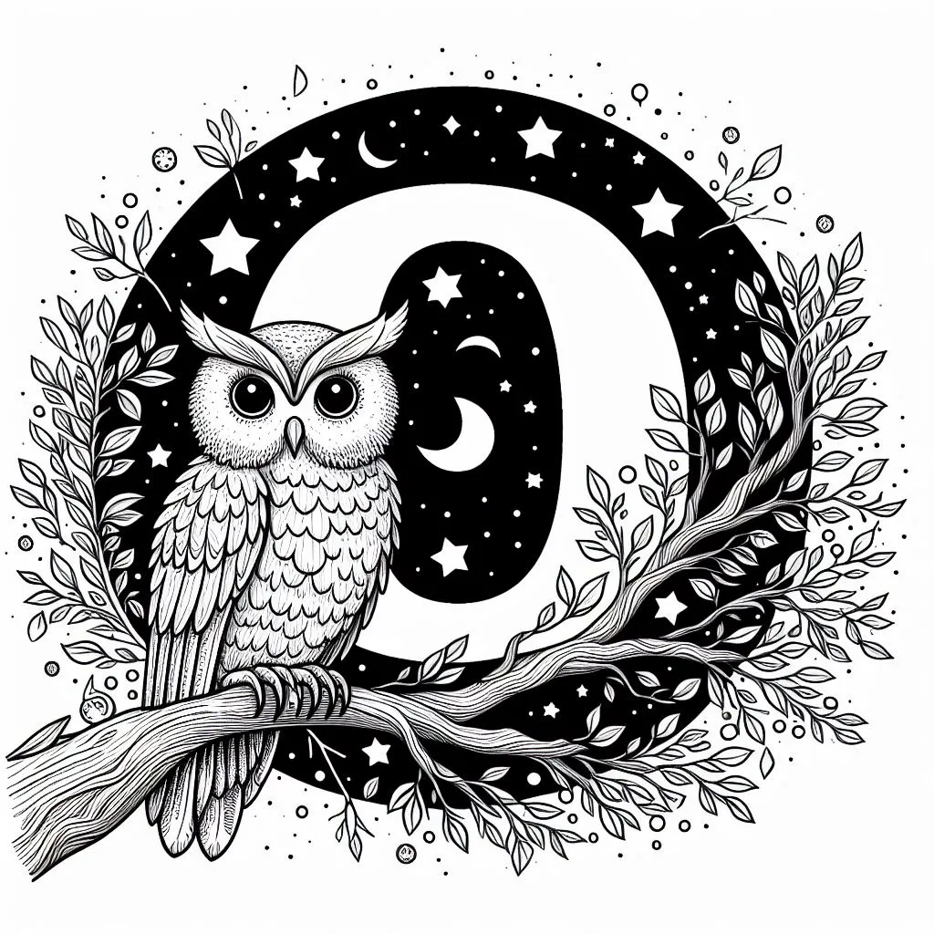 Owl with Letter O 🦉🔠 Coloring Page