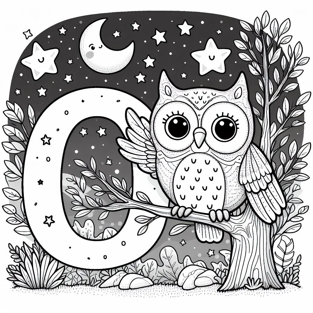 Owl with Letter O 🦉🔠 Coloring Page