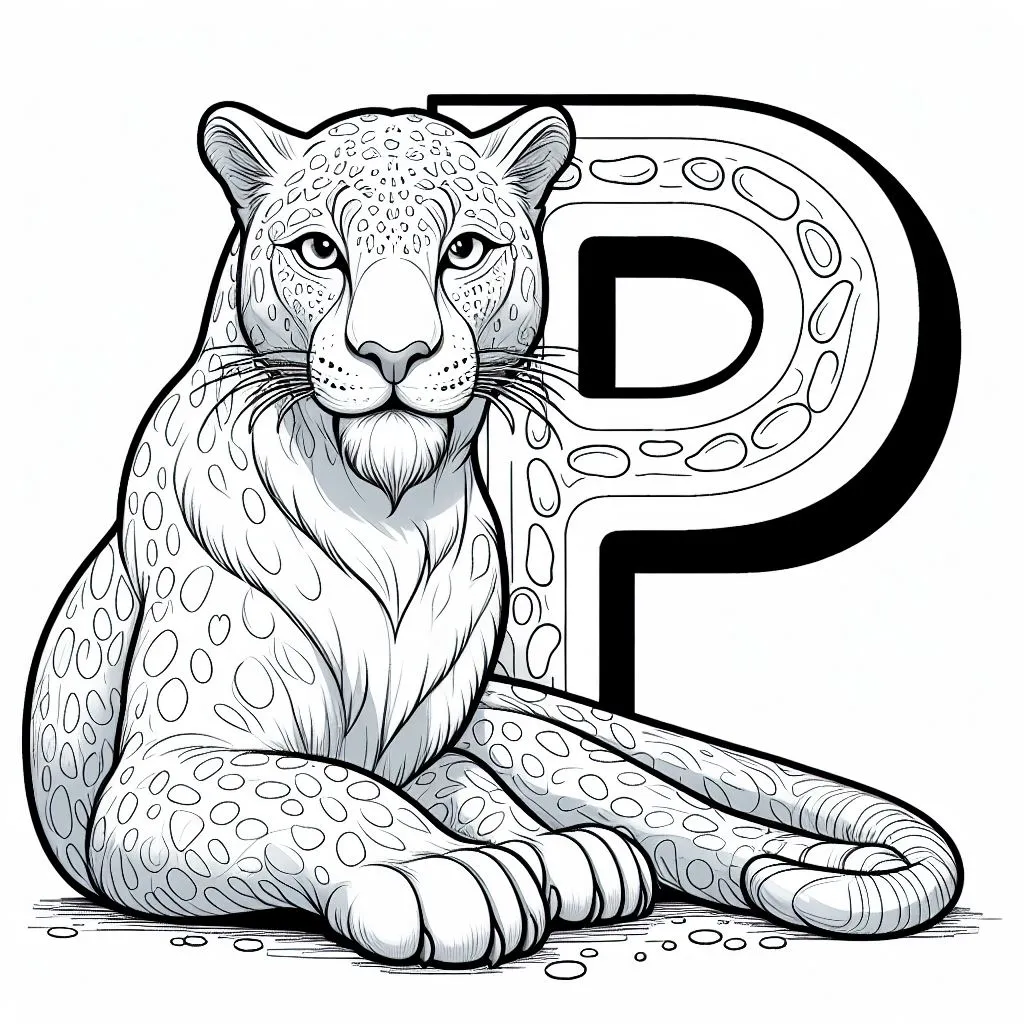 Panther with Letter P 🐆 Coloring Page