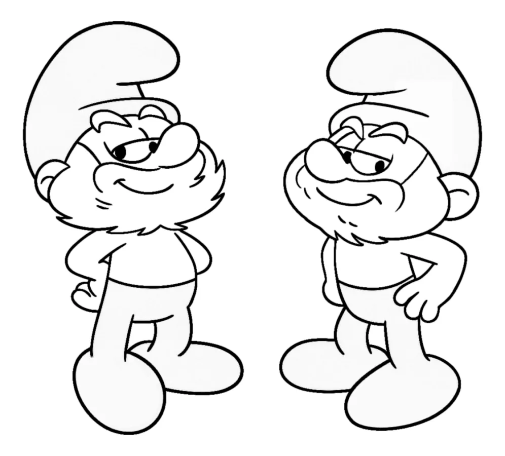 Papa Smurf and Brother Ken, side by side 🧑‍🤝‍🧑💙 Coloring Page