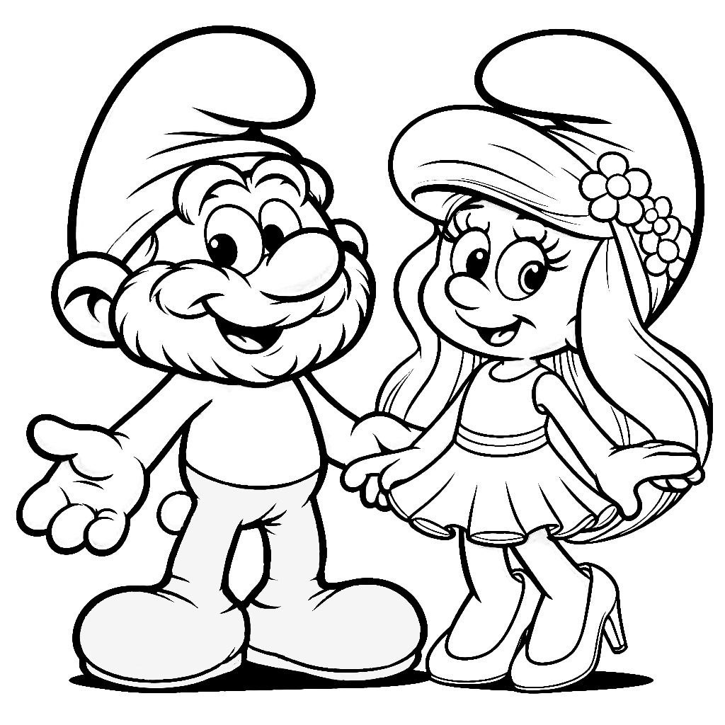 Papa Smurf and Smurfette 🍄🔵🌼 Coloring Page