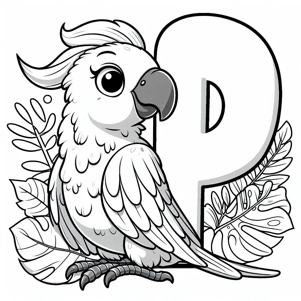 Cute Parrot with Letter P 🦜 Coloring Page