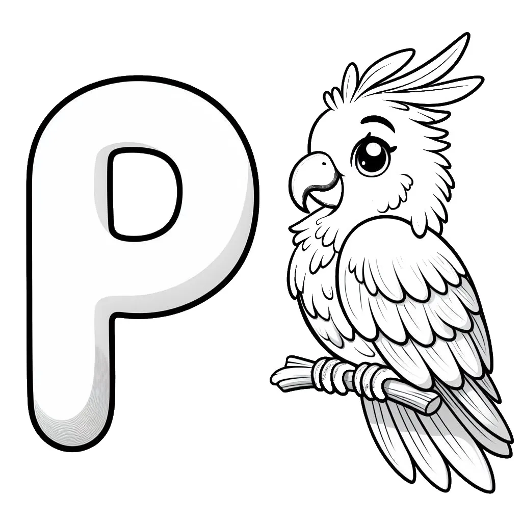 Cute Parrot with Letter P 🦜 Coloring Page