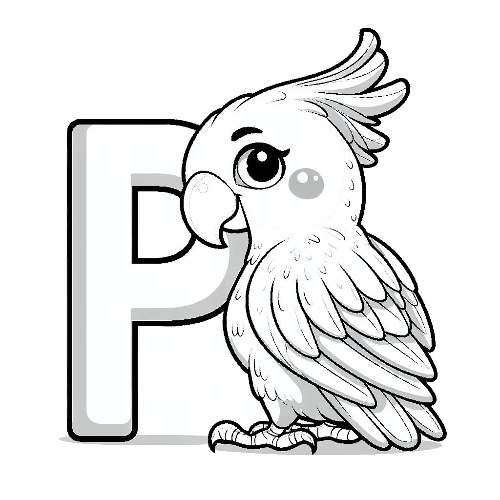 Cute Parrot with Letter P 🦜 Coloring Page