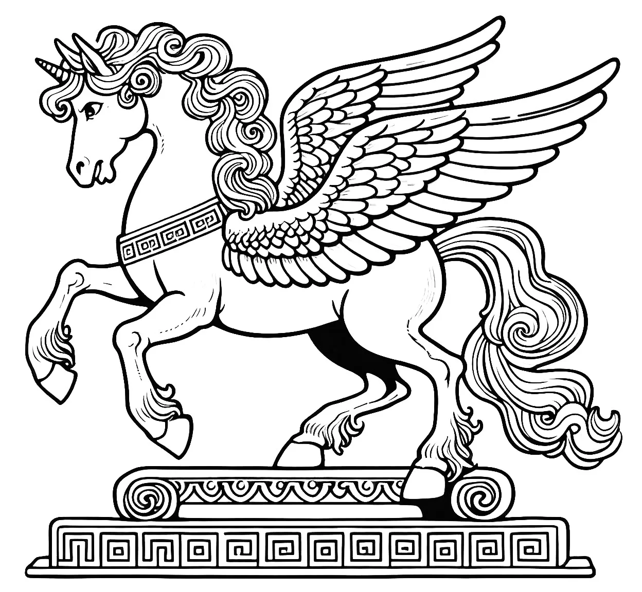Ancient Greek Pegasus with Wings and Horn Statue 🗿🦄 Coloring Page