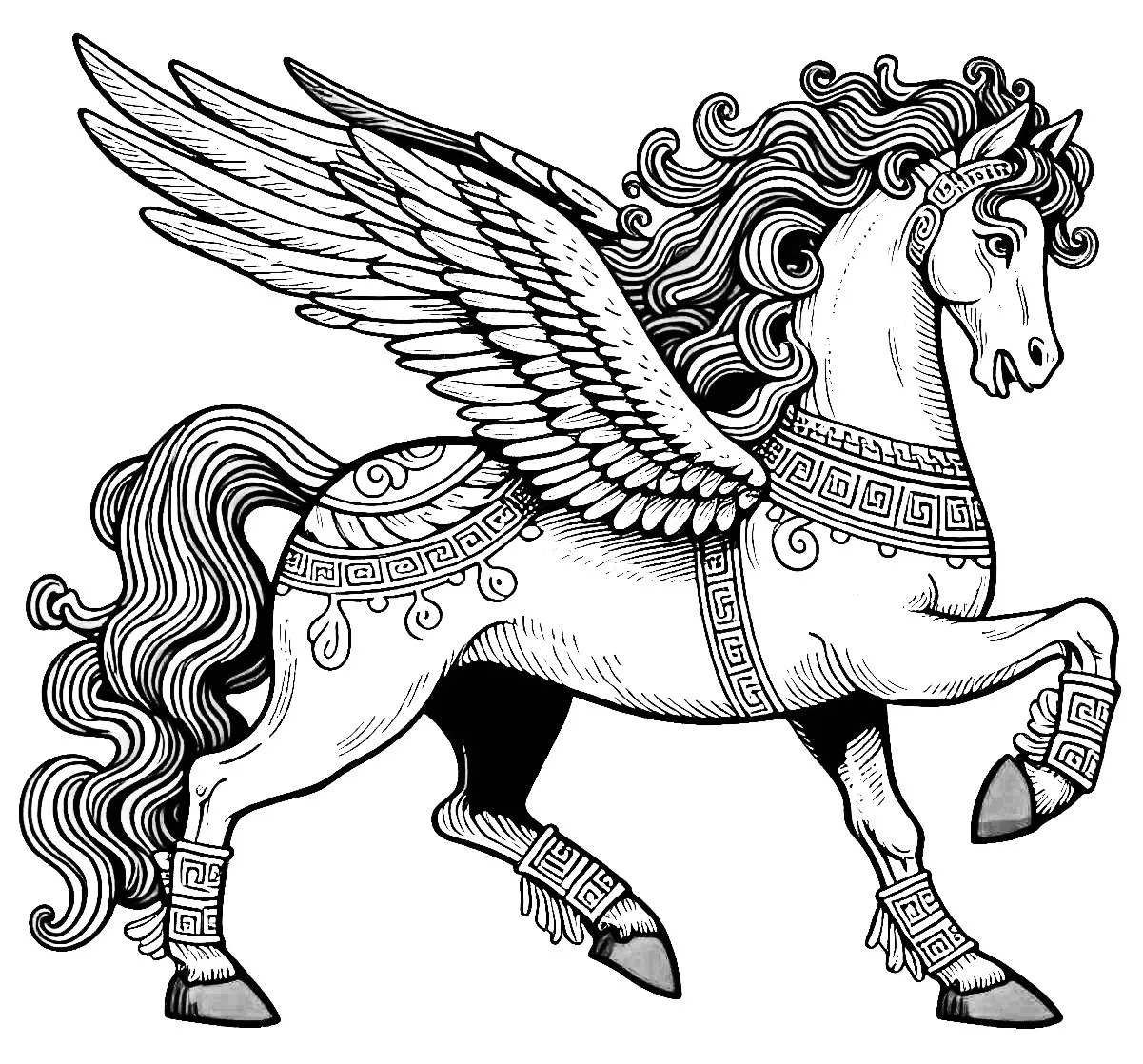 Ancient Greek Pegasus with Wings Walking 🚶🐎 Coloring Page