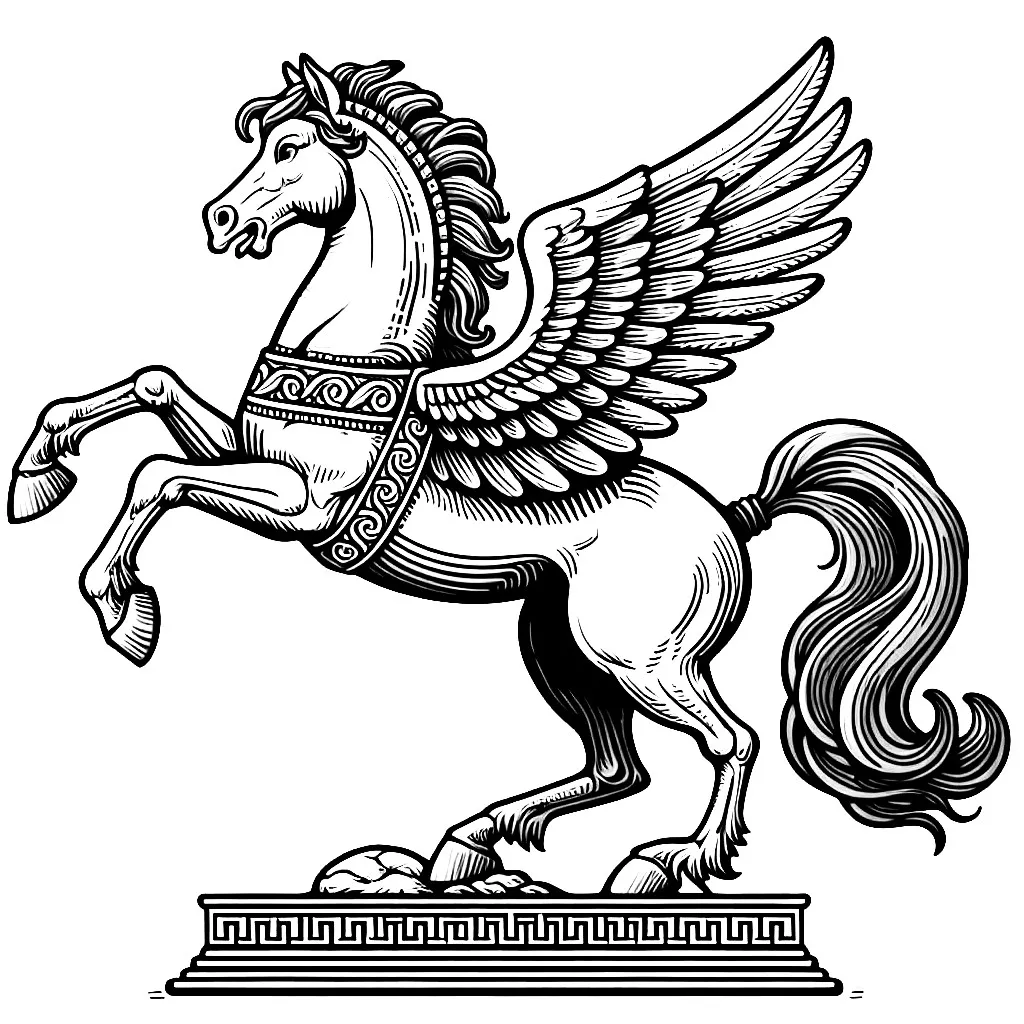 Ancient Greek Pegasus with Wings ✨🦄 Coloring Page